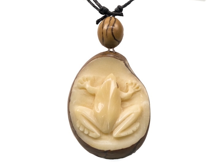 Tagua Nut Necklace: Frog Relief