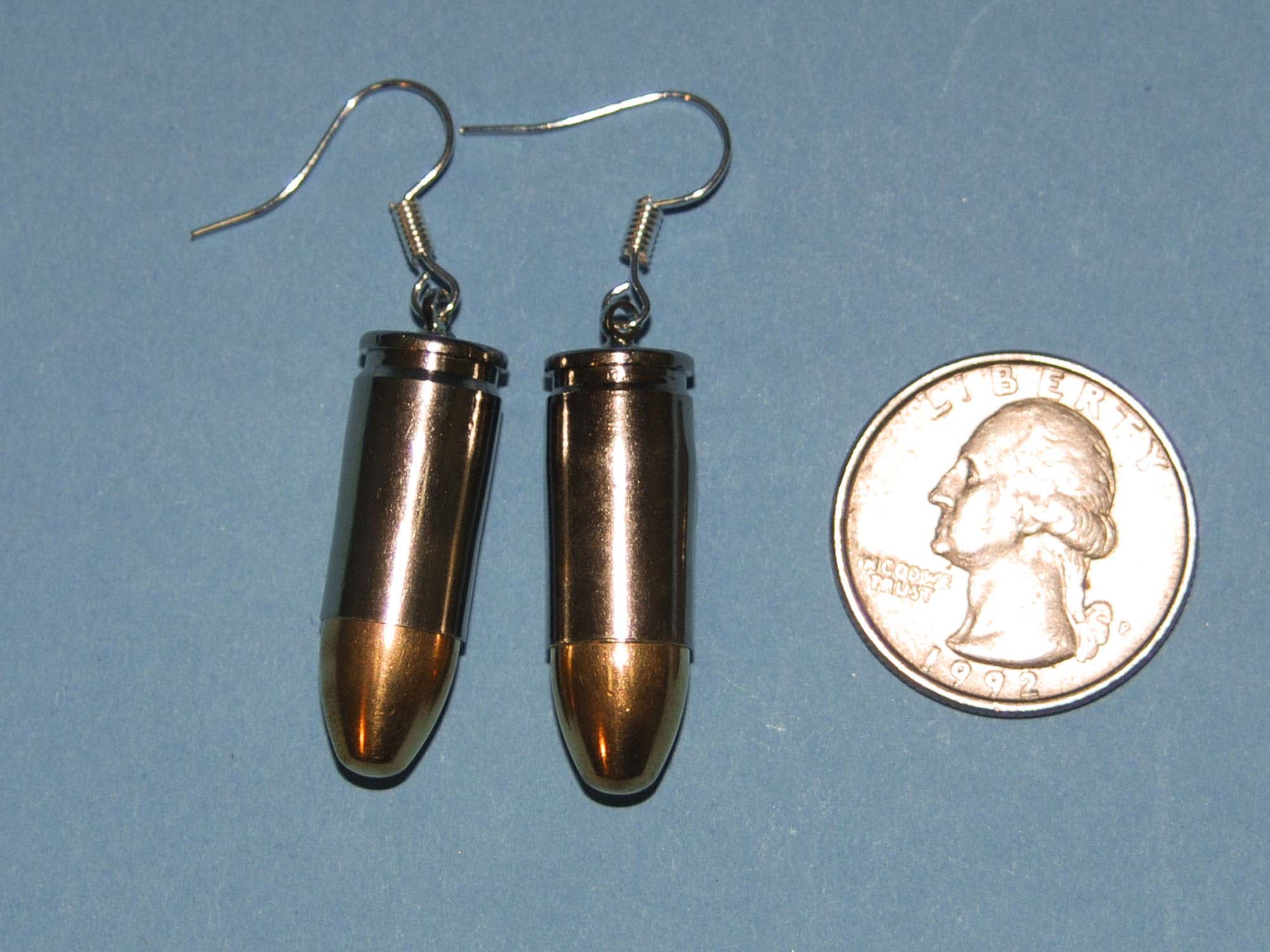 Powder Coated 9 Mm Bullet Ear Rings in Several Colors 