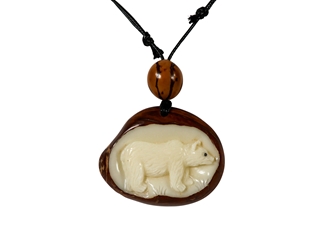 Tagua Nut Necklace: Bear Relief 