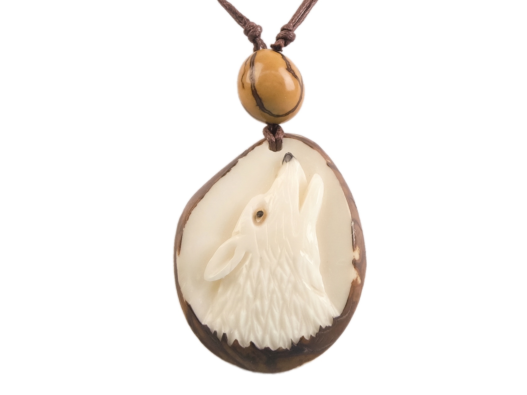 Tagua Nut Necklace: Howling Wolf