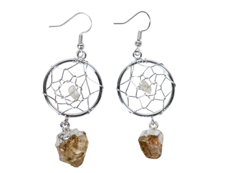 Silver Color Web with Citrine Point Earrings 