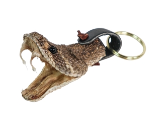 Rattlesnake Head Leather Strap Keychain: Mouth Wide Open 