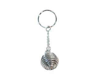 Caged Tumbled Stone Keychain: White Rainbow Moonstone 